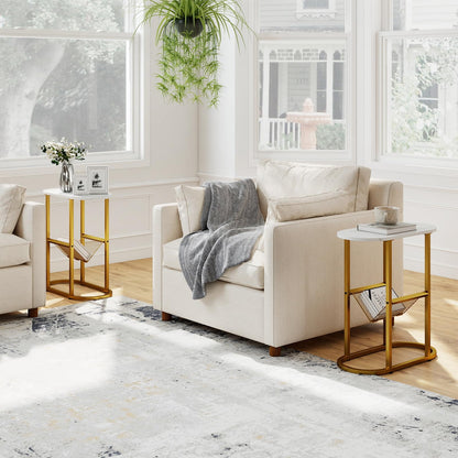 2-Tier Narrow Side Table with Magazine Holder for Living Room Bedroom