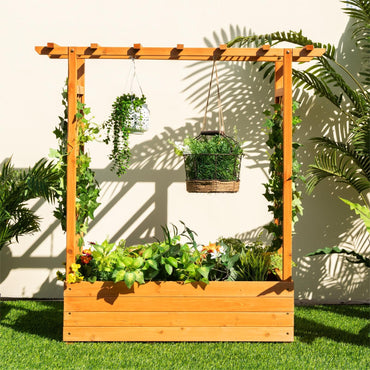 GiantexUK Raised Garden Bed with Arch Trellis (110 x 44 x 113cm)