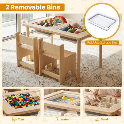 Sensory Table Set 3-Piece Kids Activity Table and Chair Set with Adjustable Height