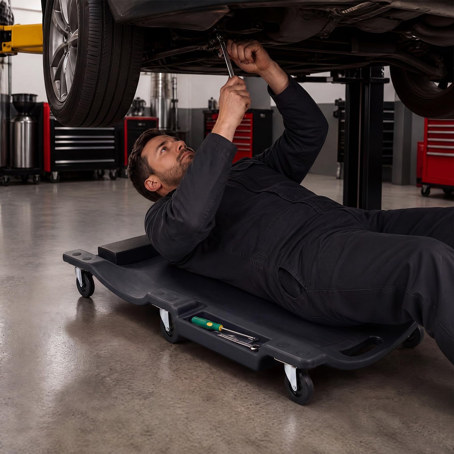36/40 Inch Mechanic Creeper with Padded Headrest & 2 Tool Trays
