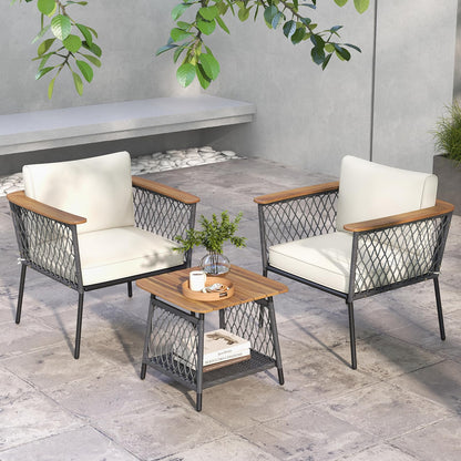3 Piece Patio Furniture Set with Acacia Wood Armrests and Tabletop