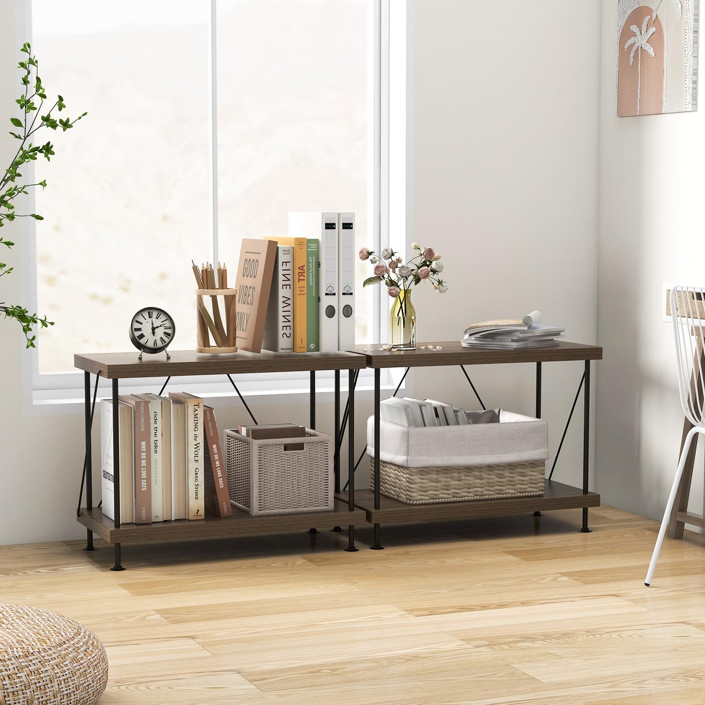 2-Tier Multipurpose Display Rack with Metal Frame for Living Room Home Office
