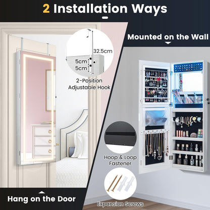 108cm Lockable Jewelry Mirror Cabinet with 3-Color LED Lights