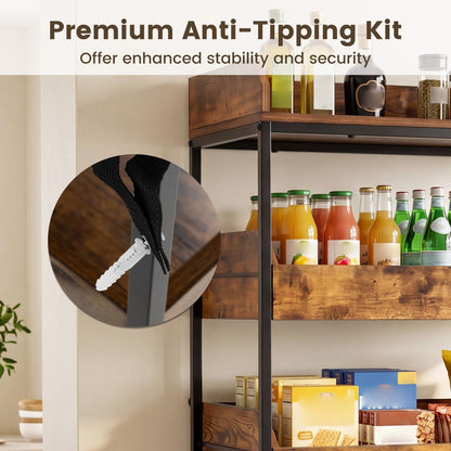 5-Tier Food Storage Rack Retail Snack Display Shelf with 4 Pull-out Drawers