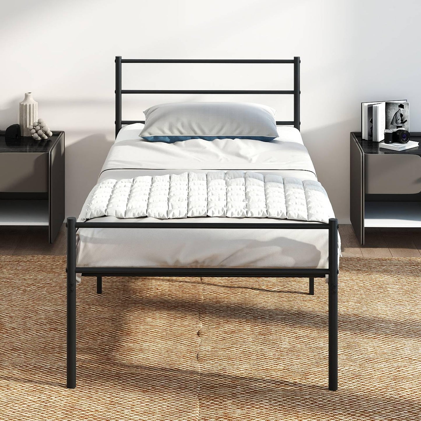 Single Size Modern Bed Frame with Metal Slat Support