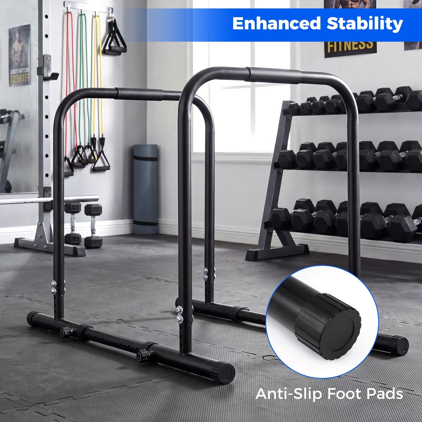 Dip Bar Station, Adjustable Pull Up Bars, 300KG Capacity