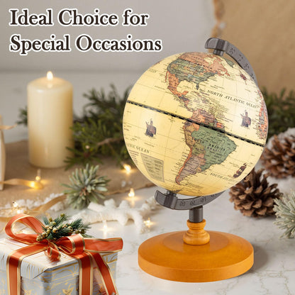 Antique Globe Dia 14cm with Wooden Base and Modern Map