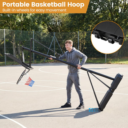 2.45-3.05M Portable Basketball Hoop Height Adjustable with Shatterproof Backboard