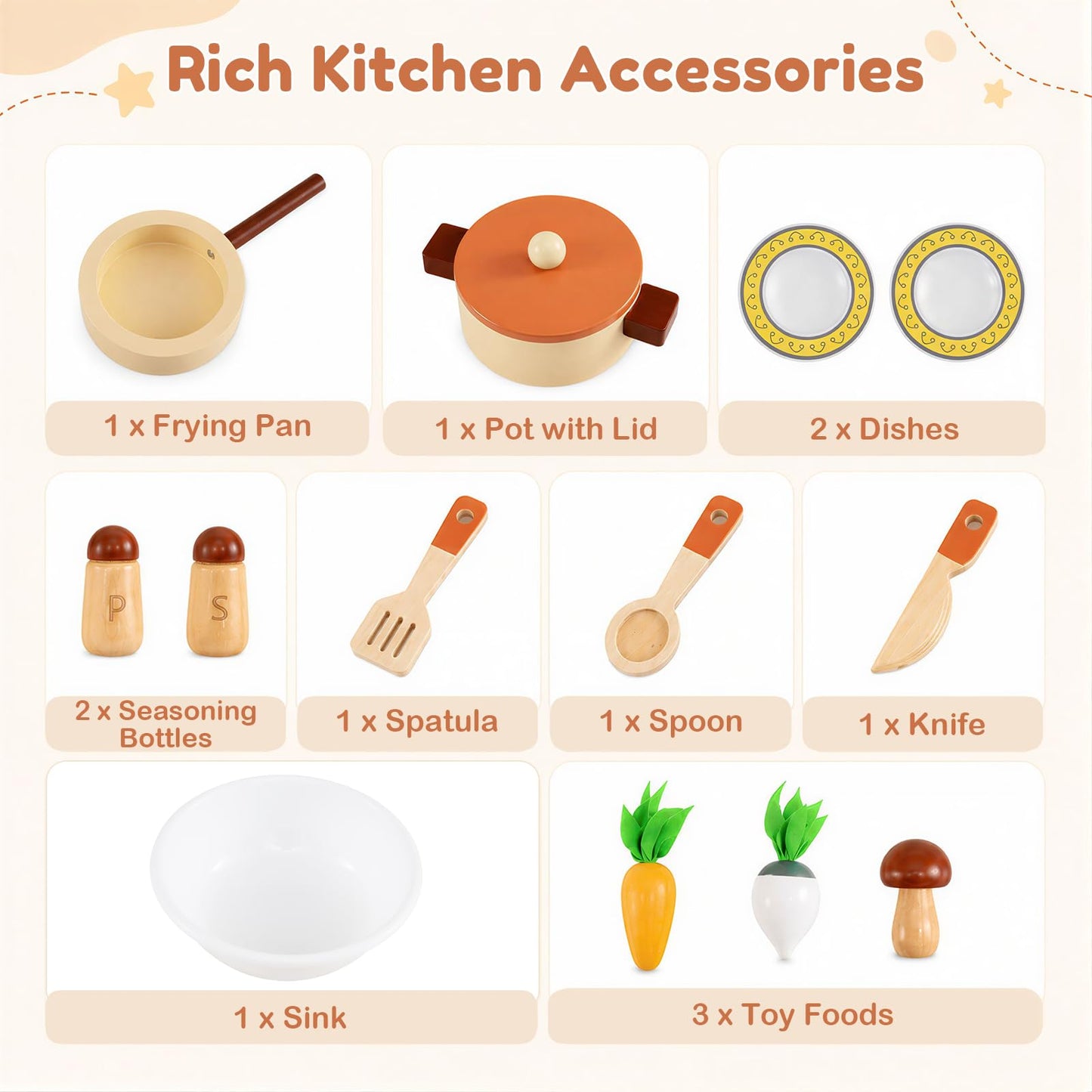 Kids Play Kitchen, Wooden Toy Kitchen with Stoves