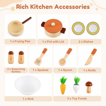 Kids Play Kitchen, Wooden Toy Kitchen with Stoves