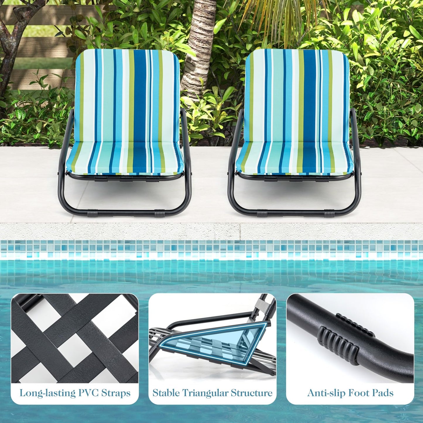 2 Pack Lightweight Folding Camping Chairs with Cushion