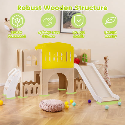 7-in-1 Toddler Slide Set with Ladder and Long Aisle Wooden Playground