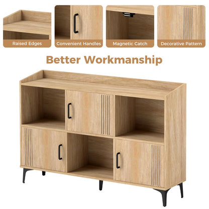 Sideboard Storage Cabinet Bookcase with 3 Doors and Open Compartments