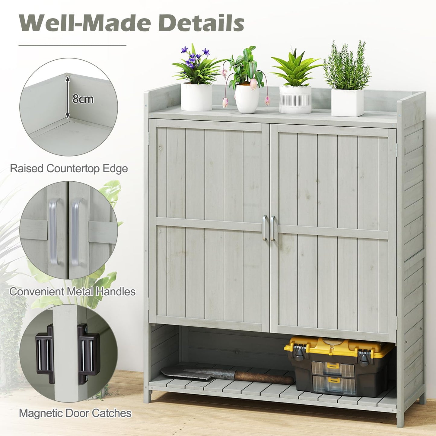 Wooden Garden Shed, Outdoor Tool Storage Shed with Removable Shelves