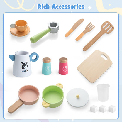 Kids Play Kitchen Wooden with Microwave and Ice Maker with Sounds