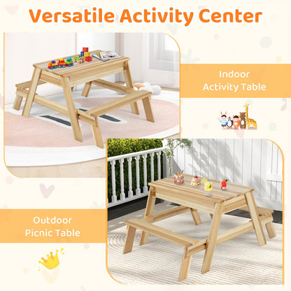 4 in 1 Wooden Table and Bench Set with Removable Top and 2 Storage Boxes