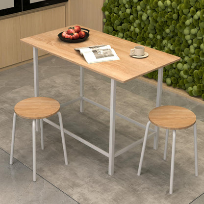 3 Piece Wooden Breakfast Kitchen Table and Stools with Metal Legs