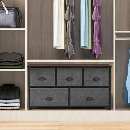 Fabric 5 Drawer Dresser Cabinet with Wooden Top