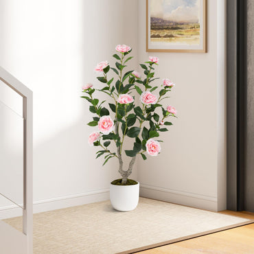 90CM Artificial Camellia Tree Faux Flower Plant in Nursery Pot