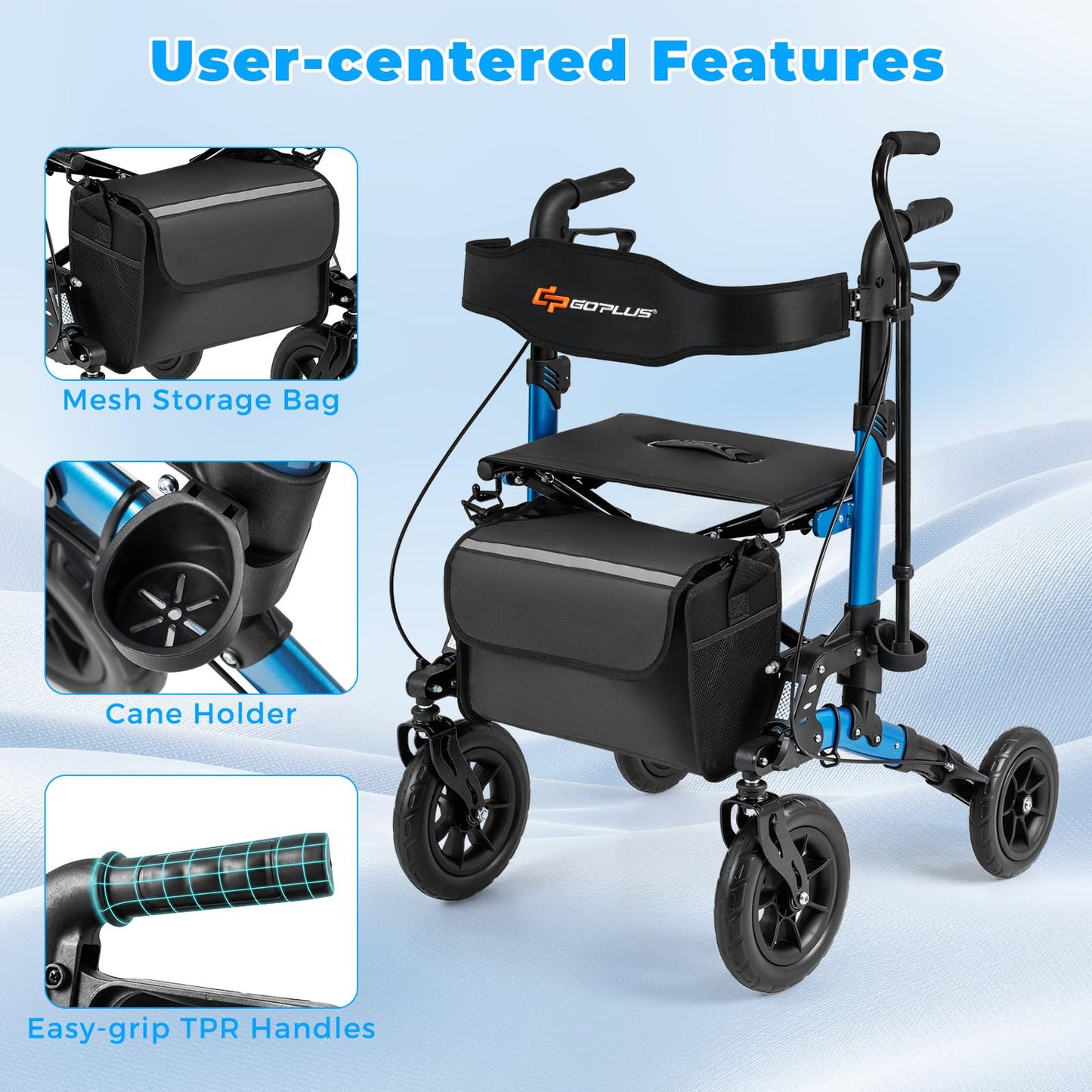 Folding Rolling Walker with Seat and Mesh Backrest for Seniors