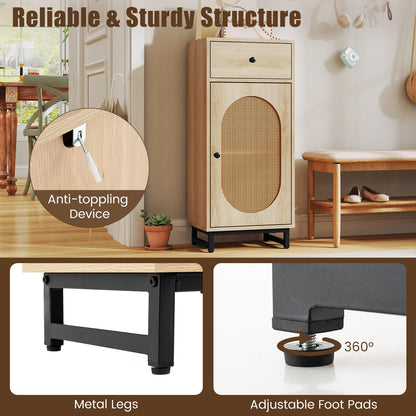 PE Rattan Storage Cabinet with Adjustable Foot Pads and Anti-toppling Kit