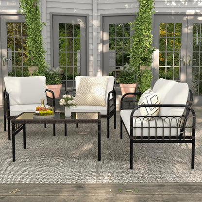 4 Piece Rattan Garden Furniture Set for Lawn Poolside