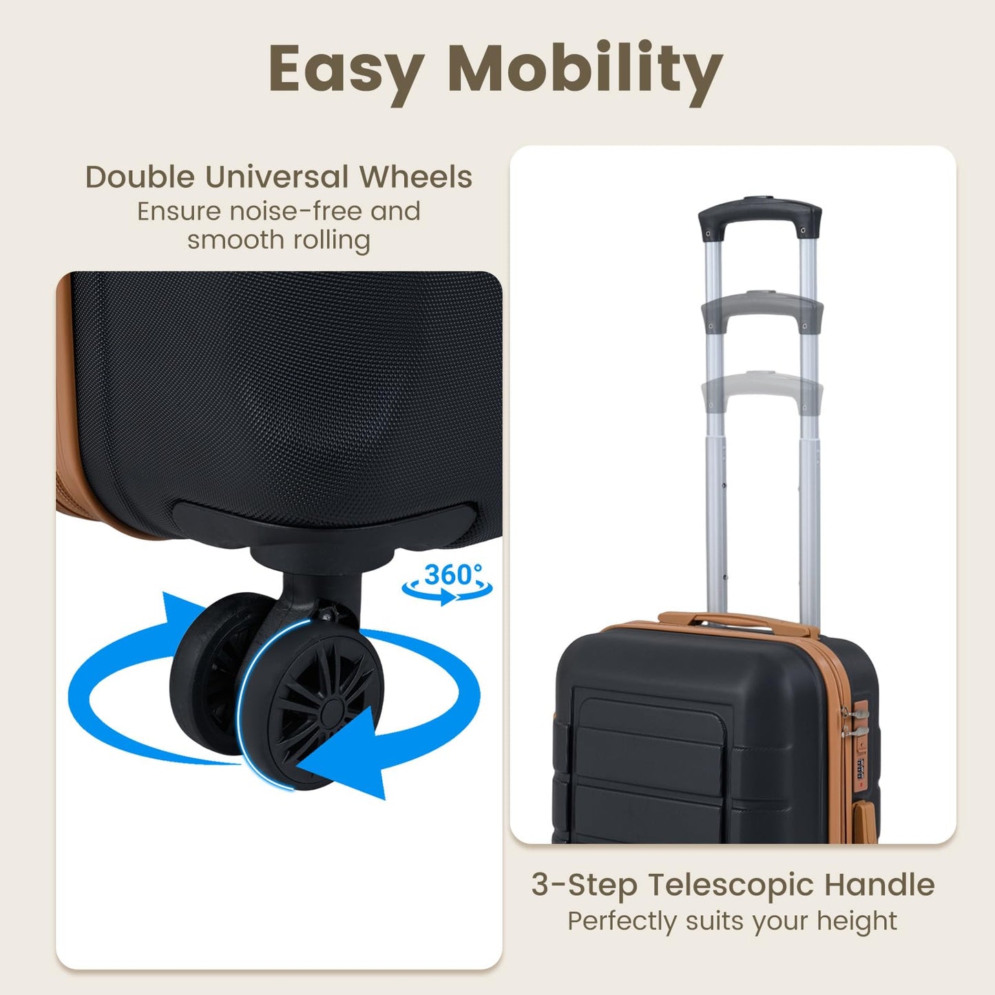 5-Piece Luggage Set with Universal Wheels and ABS Hard Shell for Travel