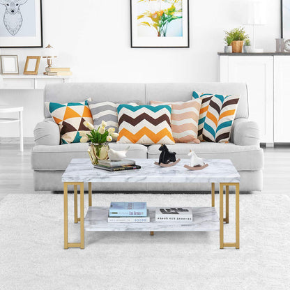 Marble Effect Cocktail Center Table with Storage Shelf