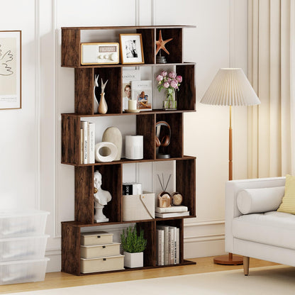 S-Shaped Wooden Bookcase, 5/6 Tiers Freestanding Storage Shelf