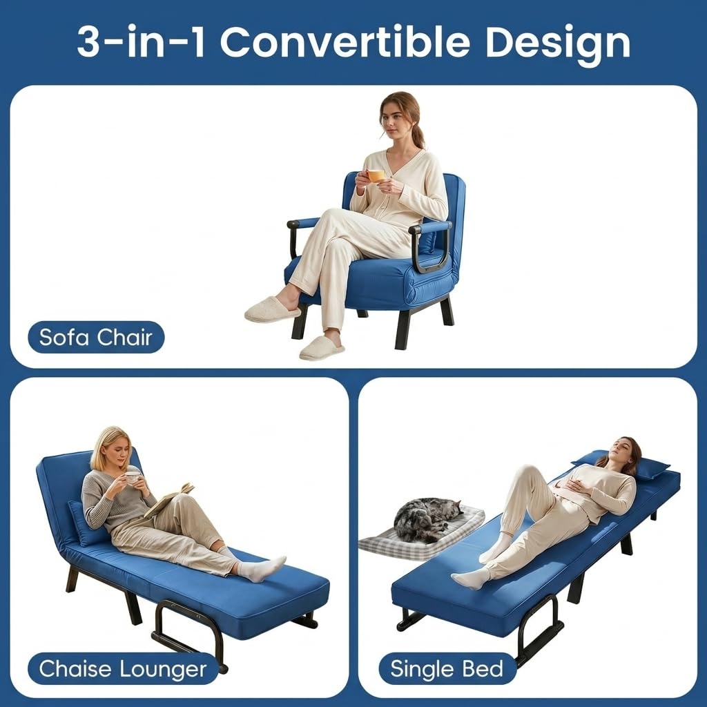 4 in 1 Folding Sofa Bed with Adjustable Backrest and Pillow | Convertible Sleeper Chair