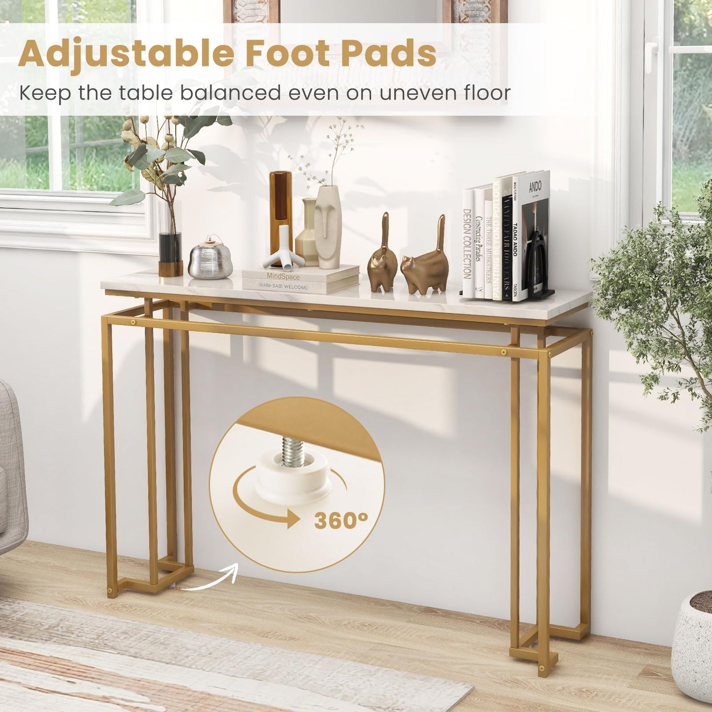 120cm Long Faux Marble Slim Entryway Table Sofa Side Table