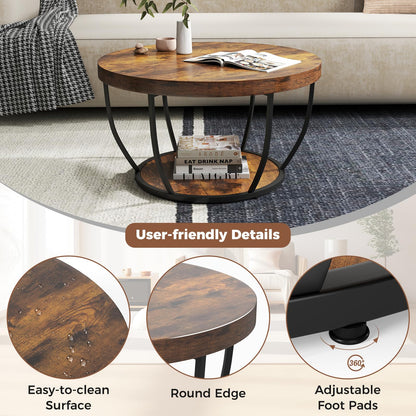 2-Tier Metal Frame Industrial Accent Cocktail Center Unit Sofa Side Tea Table