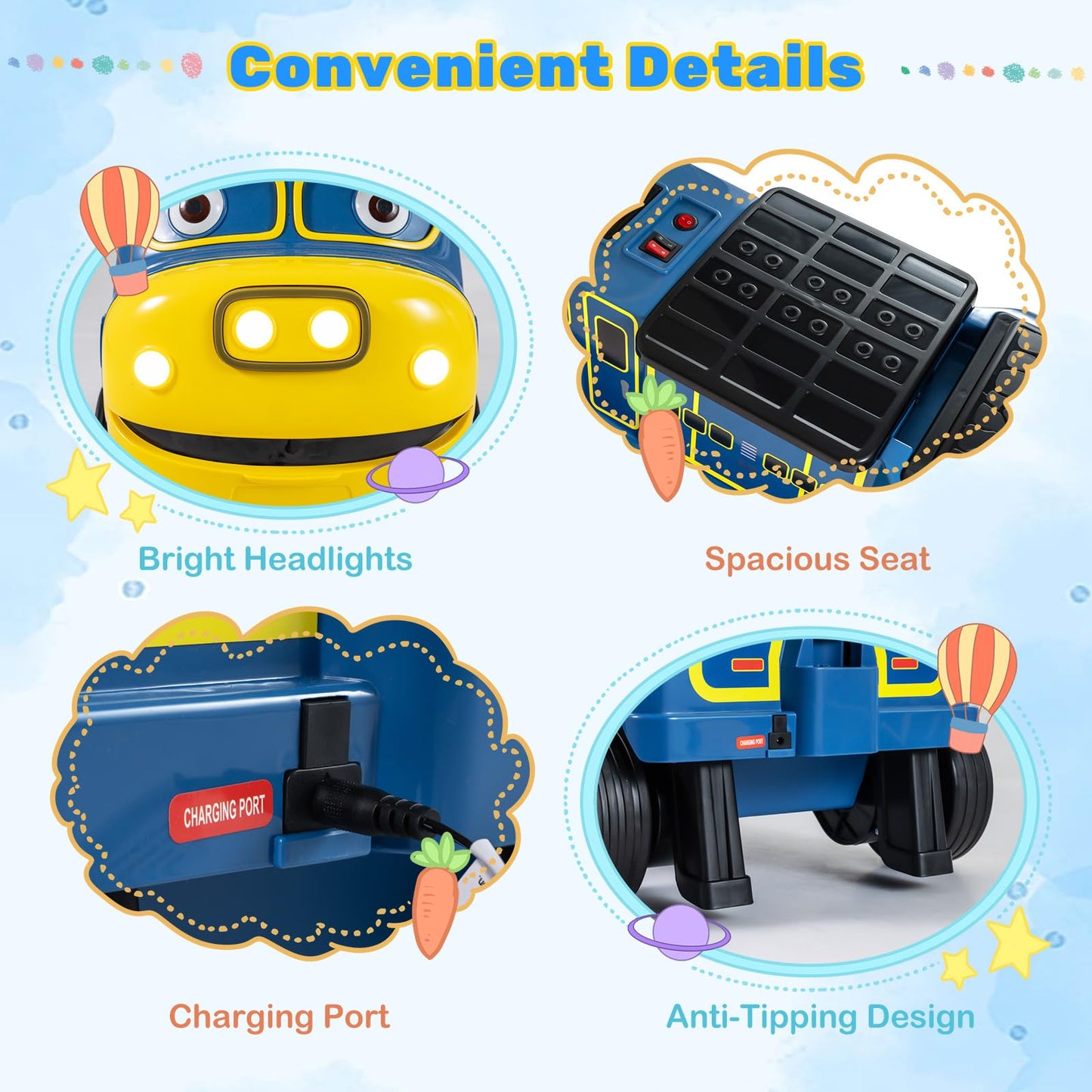 12V Kids Ride on Car, 2-Seater Children Electric Vehicle