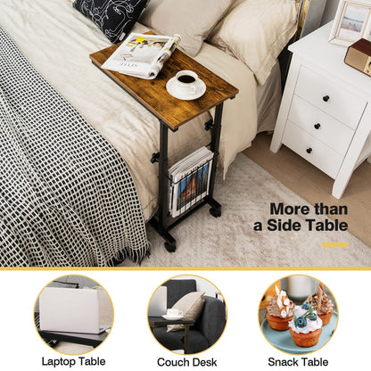 C-shape Adjustable End Table with Storage Basket