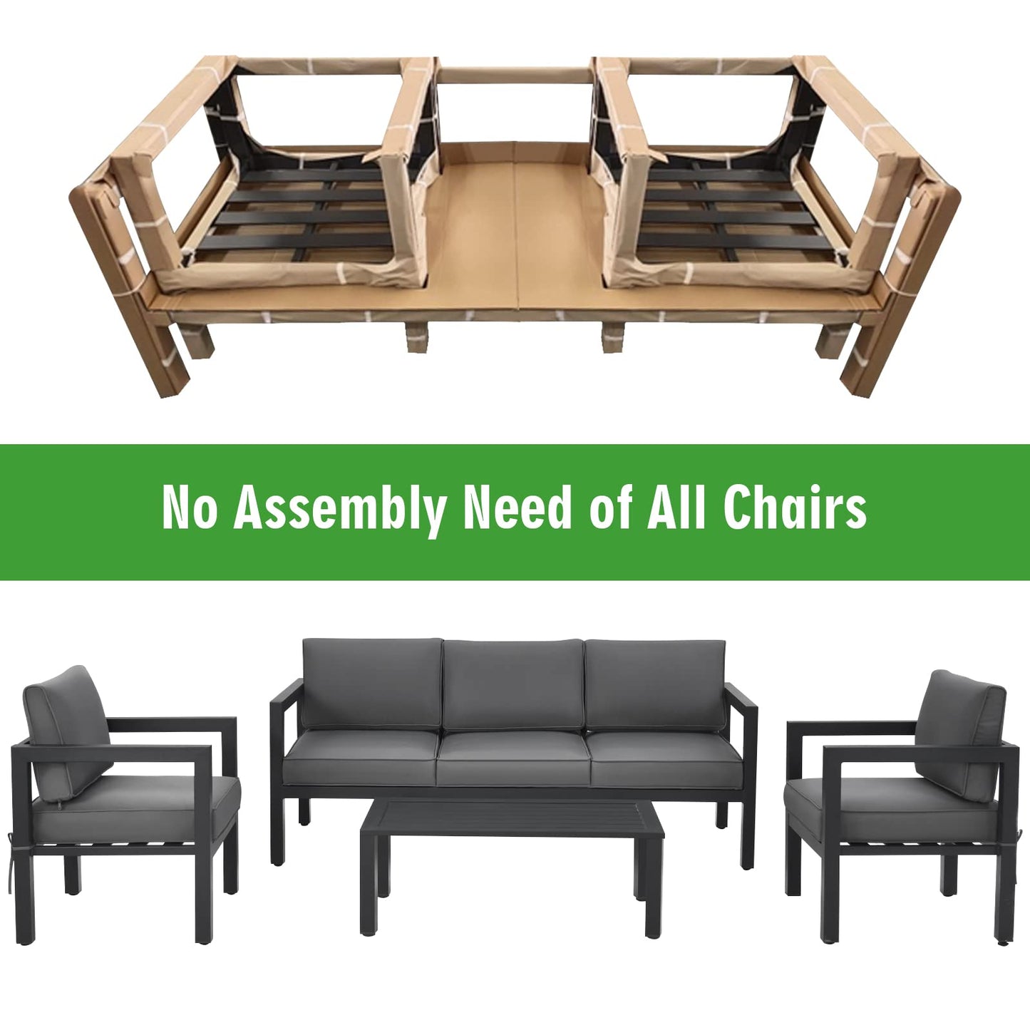 4 Pieces Garden Aluminum Furniture Set with Padded Cushions