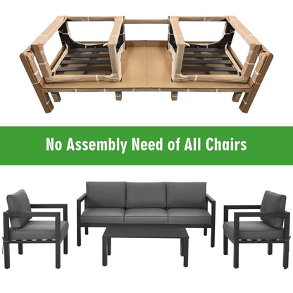 4 Pieces Garden Aluminum Furniture Set with Padded Cushions