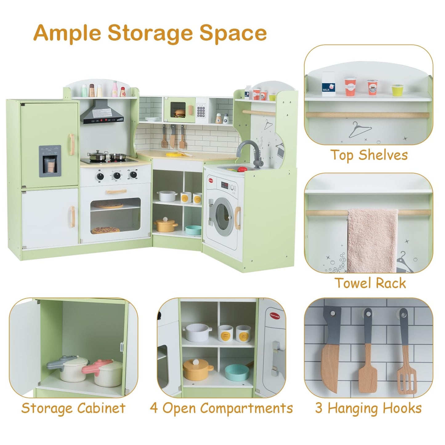 Wooden Corner Play Kitchen with Sounds and Lights