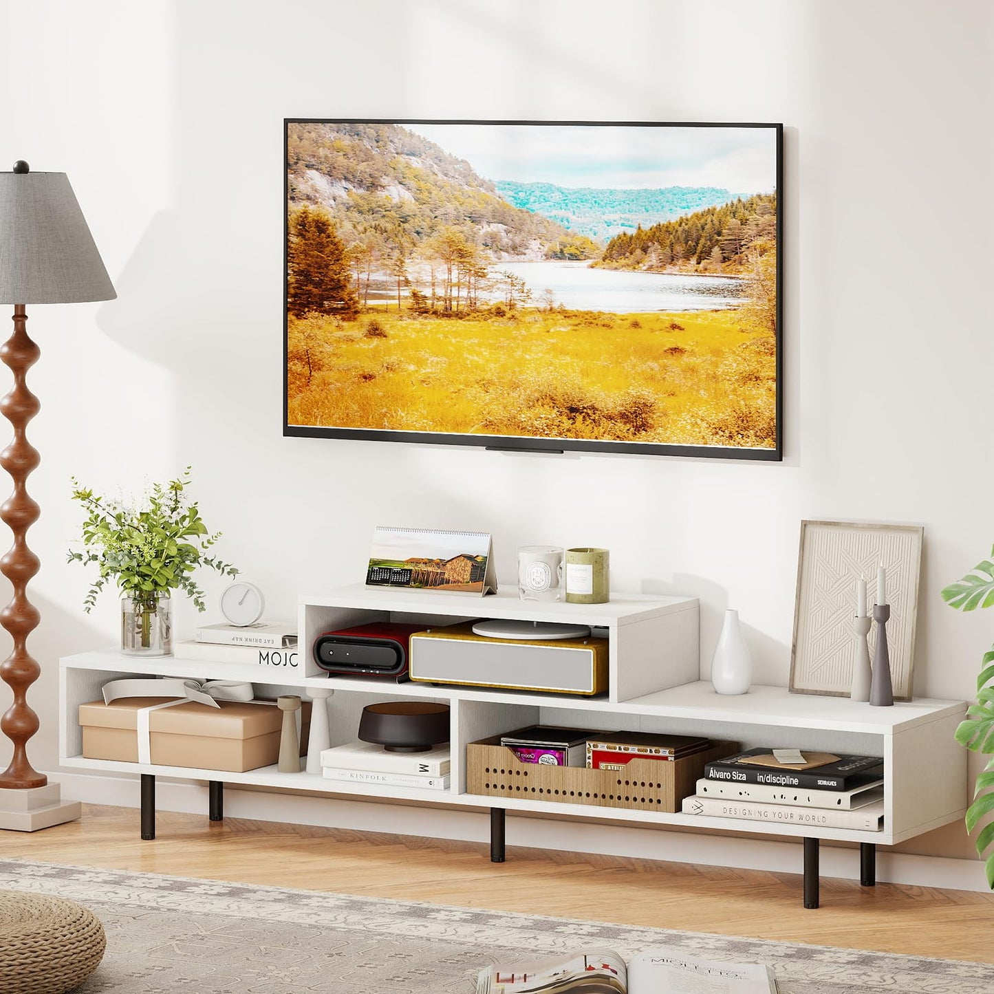 3 Cubby TV Stand Entertainment Center with Compartments