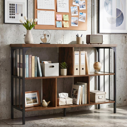 3-Tier Bookshelf with 2 Anti-Tipping Kits Metal Frame and Fencing