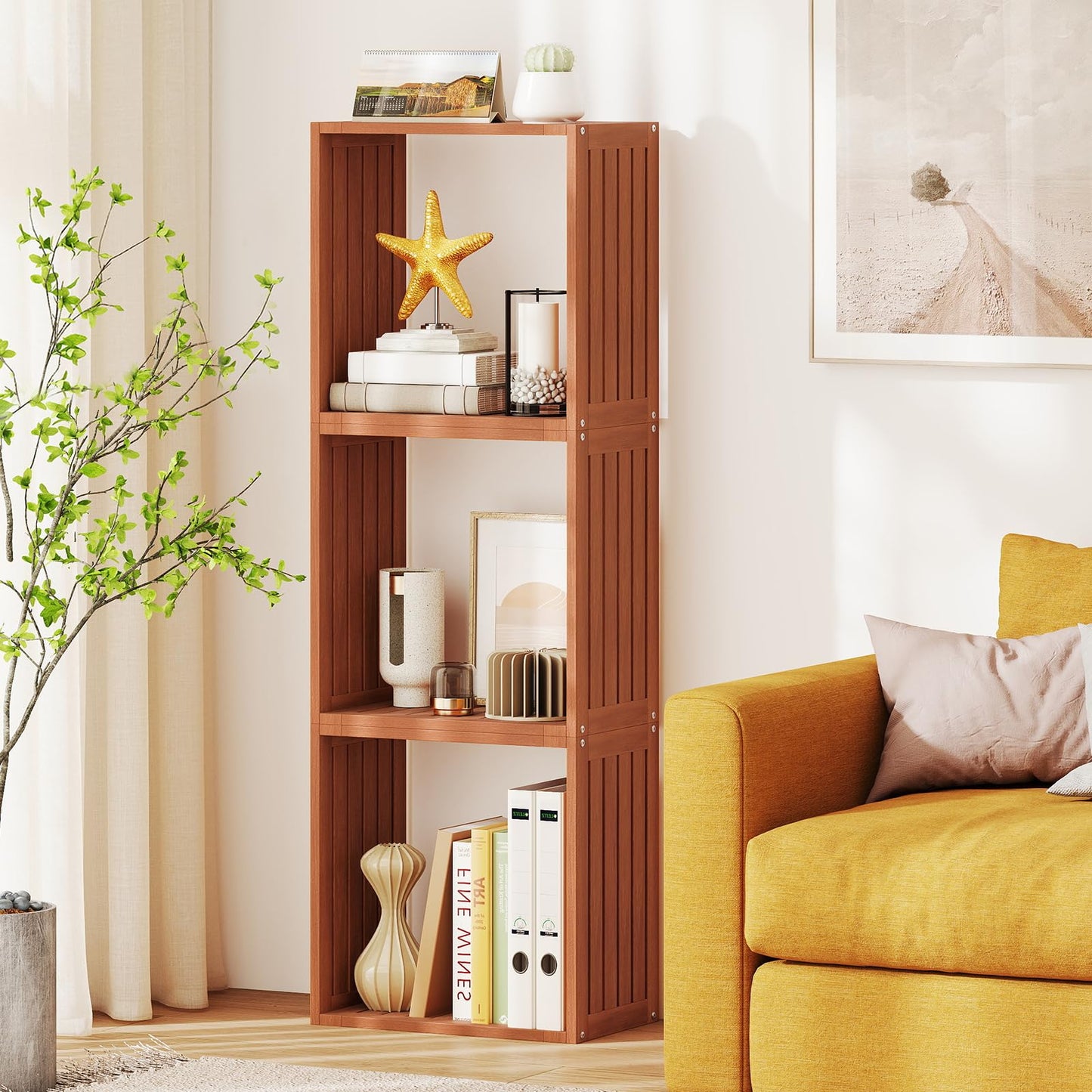 Cube Bookcase Set of 3, Stackable Bookshelf Storage Organizer