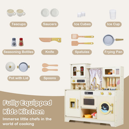 Kids Wooden Kitchen, Pretend Play Kitchen with Stoves