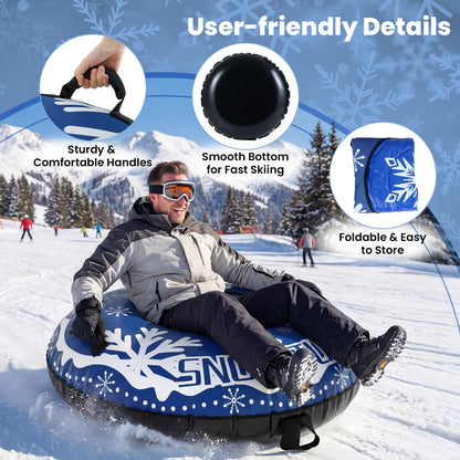 Inflatable Snow Tube, Heavy-Duty Sled Ski Tube with Handles