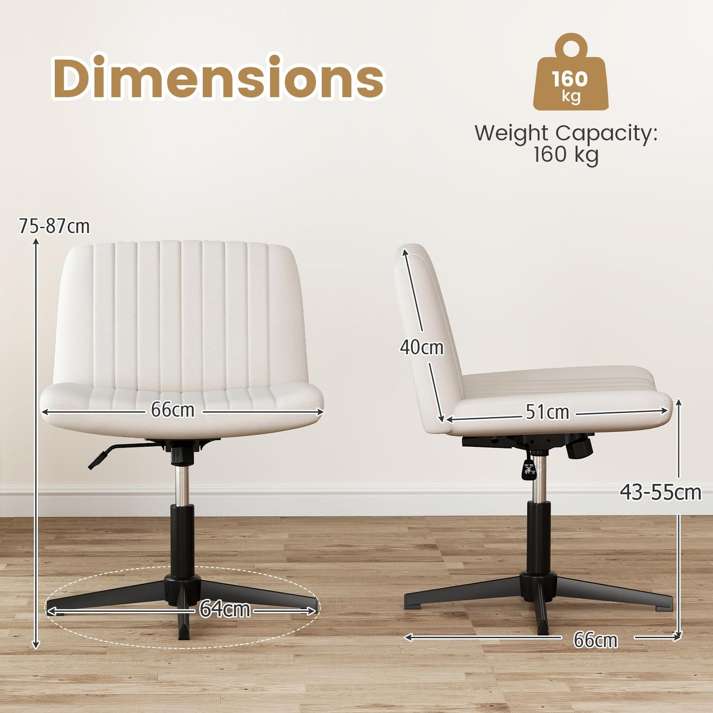 Criss Cross Chair No Wheels with Soft-Padded Wide Seat and Adjustable Height