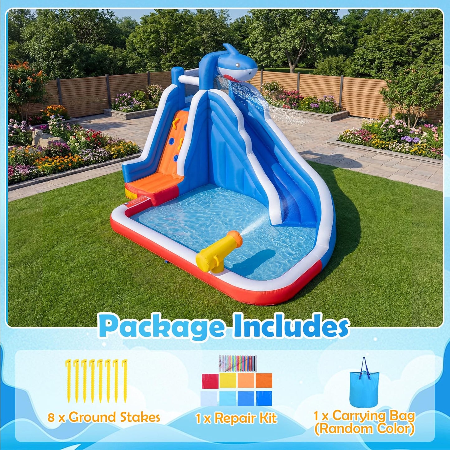 Inflatable Bouncy Castle, Jumper House Water Pool Slide Activity Center with Water Slide