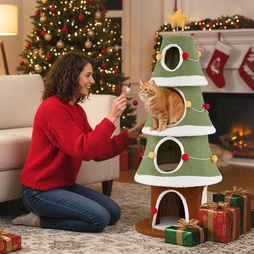 154 cm Cute Cat Tower with 4 Condos and Sisal Carpet for Holiday Decoration