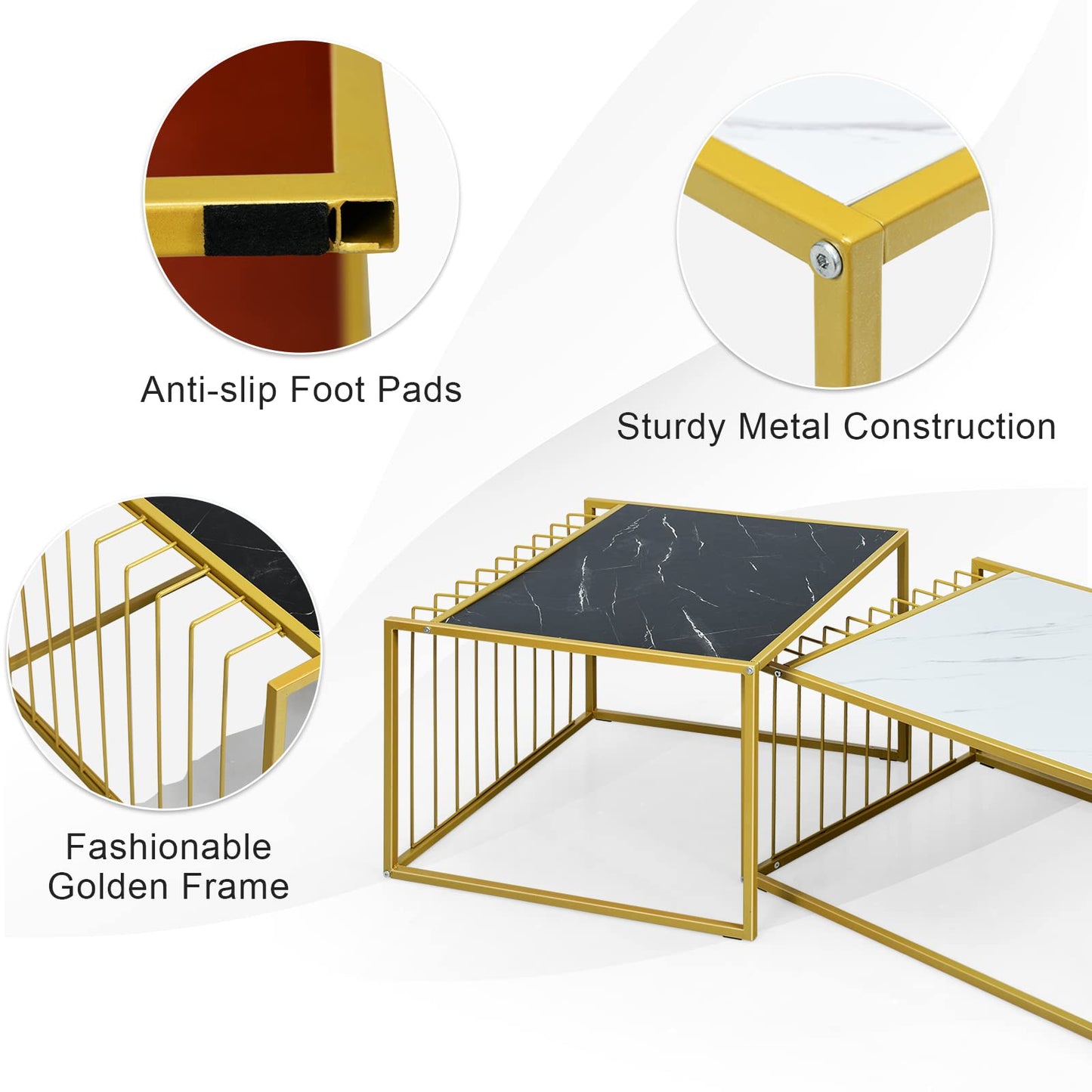 Modern Coffee Nesting Table Set Waterproof Faux Marble