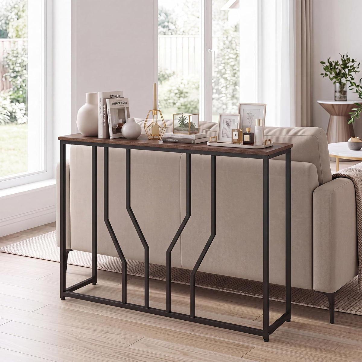110 cm Gold Console Table Entryway Table with Faux Marble Tabletop