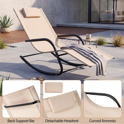 Rocking Sun Lounger, Zero Gravity Recliner Garden Rocking Chair with Headrest & Curved Armrests