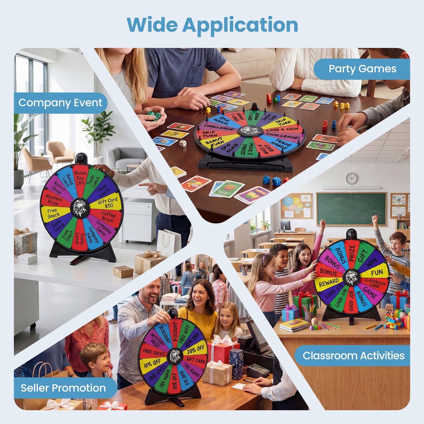 50 CM Spinning Prize Wheel with Blackboard Marker Eraser and Spare Pointer
