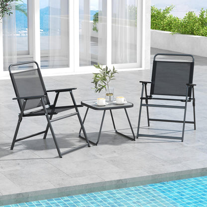 Garden Folding Chairs and Table Set with Marble-like Tabletop